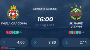 Soi kèo Wisla vs SK Rapid lúc 23h00 ngày 25/07: UEFA Europa 2024